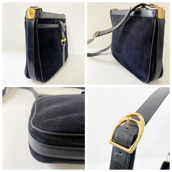 Gucci navy blue suede and leather vintage shoulder bag rare - Picture 6 of 12